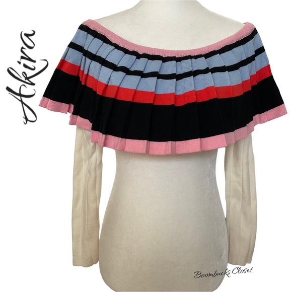 Akira Sweater Knit Bolero  Top  Colorful Pleated Size Small - Picture 6 of 12